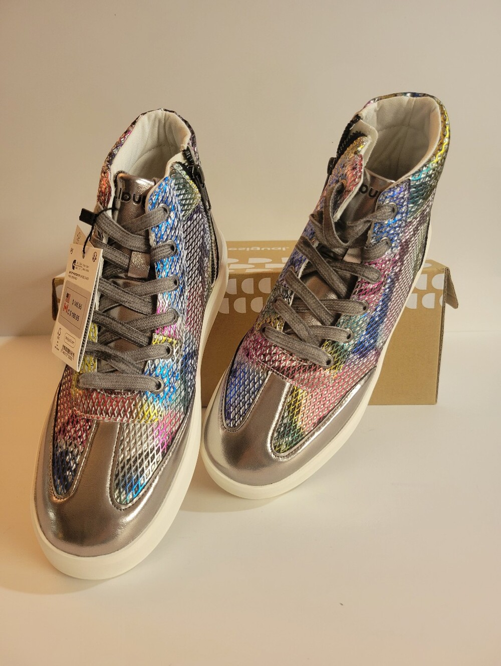 Desigual Iridescent Snake Print High-Top Sneakers - Size 40 NWT